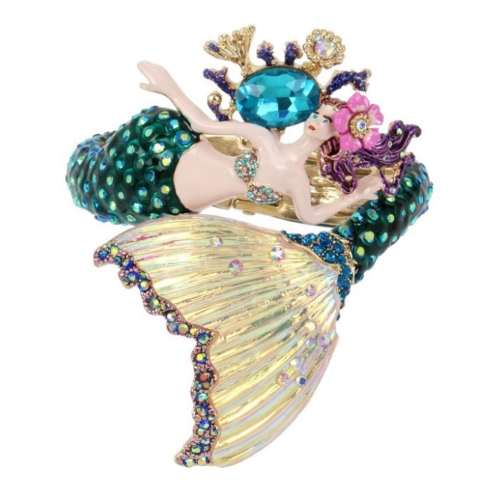NWT Betsey Johnson Crystal Mermaid Bold Statement Bling Enamel Clasp Bracelet